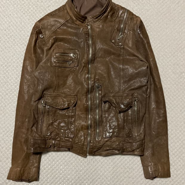 광희시장 웨스턴 무드 램스킨 양가죽 절개 레더 자켓