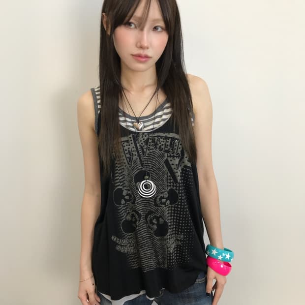 00s JPN Gothic Skull Layered Tank Top