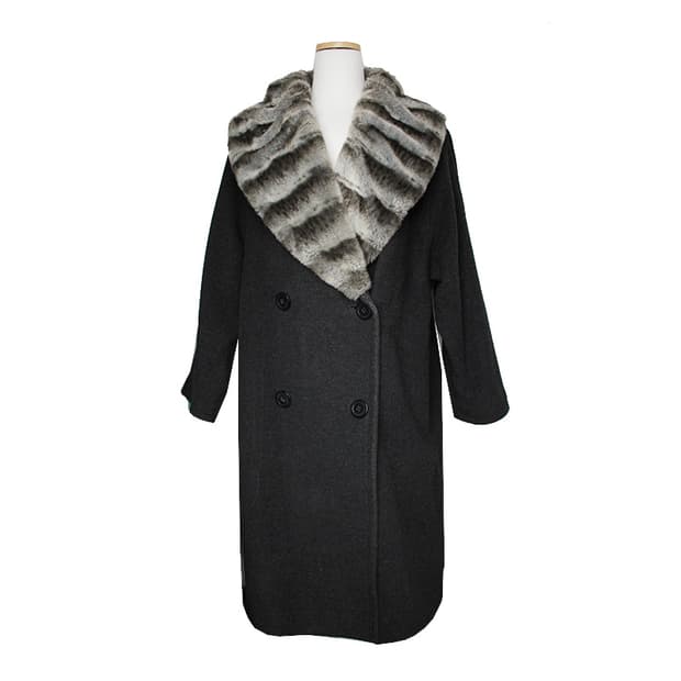 퍼 트림 차콜그레이 울 혼방 코트 66