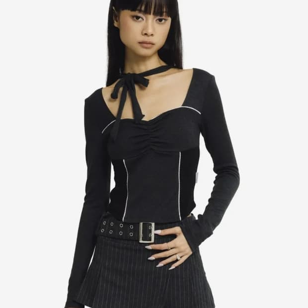 포어링 발렌타인 타이 탑 (차콜)