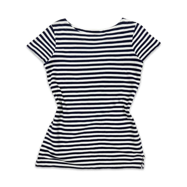 빈티지 네이비 스트라이프 라운드넥 반팔티