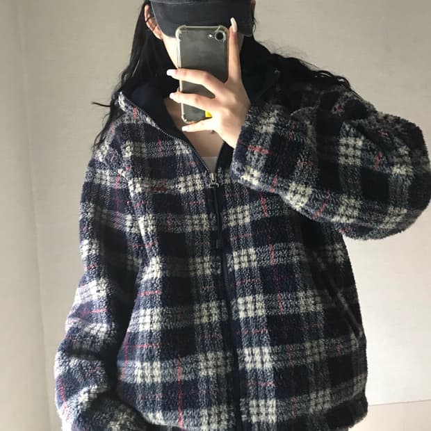 리 체크 후리스 점퍼