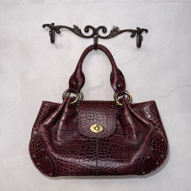 Burgundy python stud detail shoulder bag