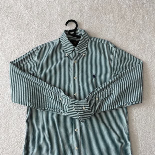 M 폴로 클래식핏 포플린 그린스트라이프 셔츠 M 100