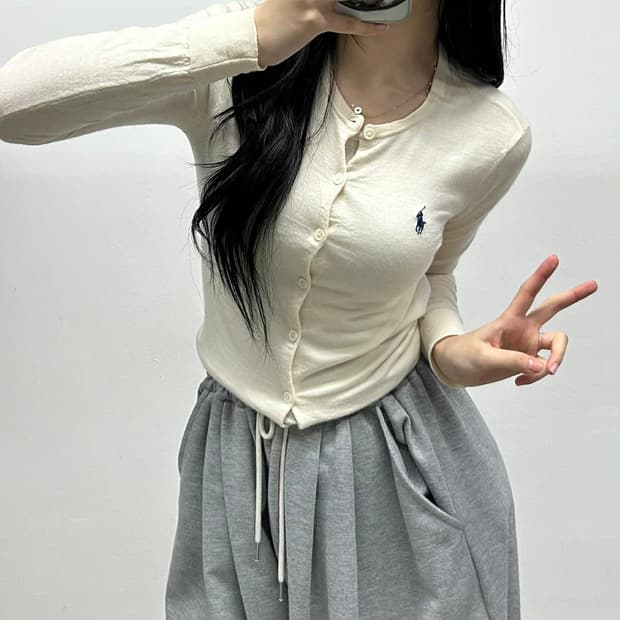 폴로 랄프로렌 핀터깔 워셔블 메리노 울 아이보리 걸즈 니트 가디건(S)