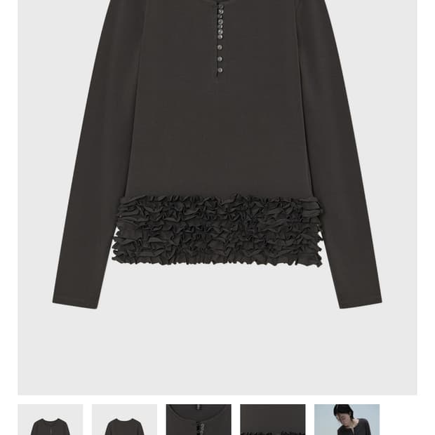 JABHUA.ROOM FRILL BUTTON TOP, (CHARCOAL)