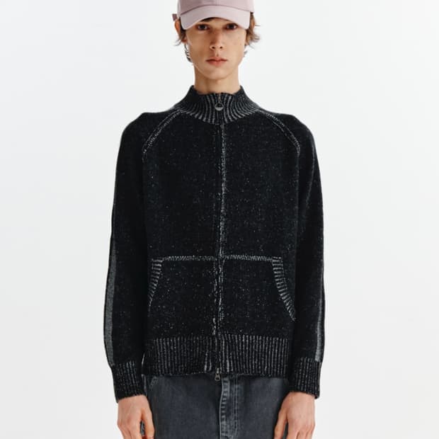 마뗑킴 투톤 믹스드 니트집업 블랙