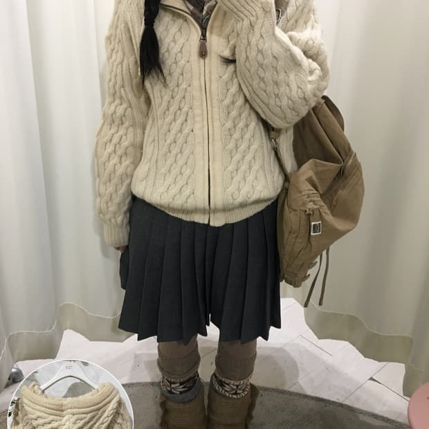 flash up wool hoodie cardigan