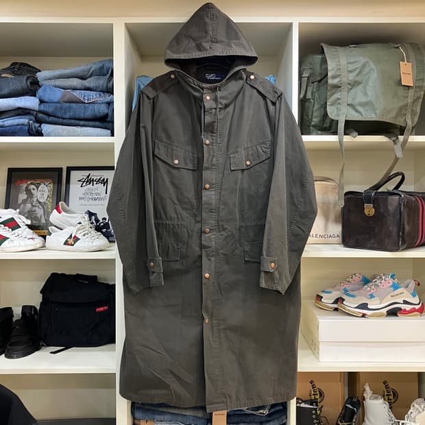 폴로 랄프로렌 카키 밀리터리 후드 야상 코트 L