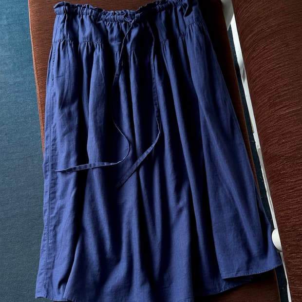 Natural cotton linen mid skirt