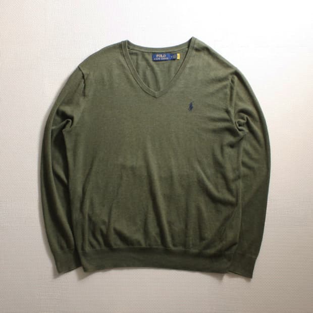 Polo 폴로 랄프로렌 카키 브이넥 니트 (QR인증)