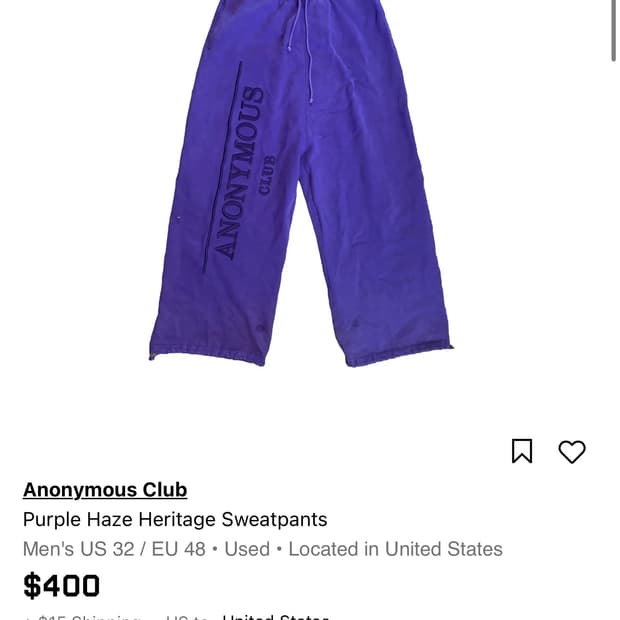 Anonymous Club 스웻팬츠 M (새상품)