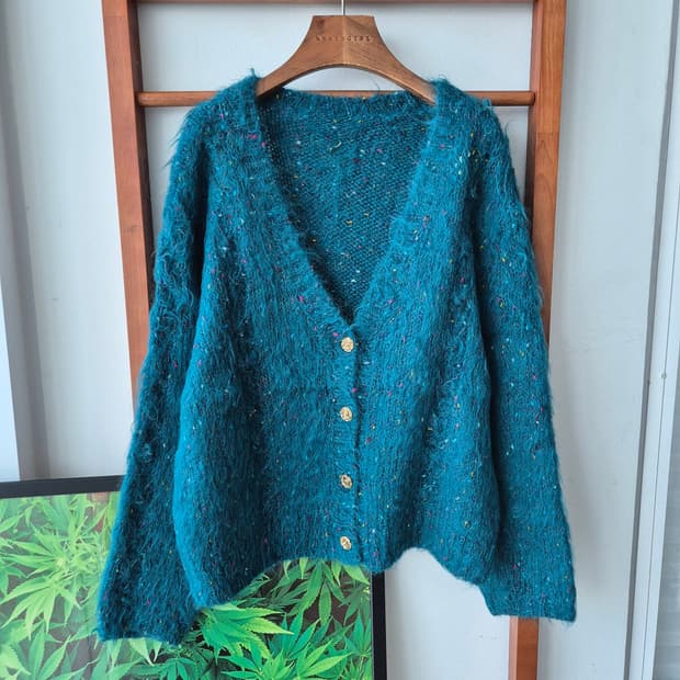 (JPN VTG)일본빈티지 트위드 니트 가디건 청록색