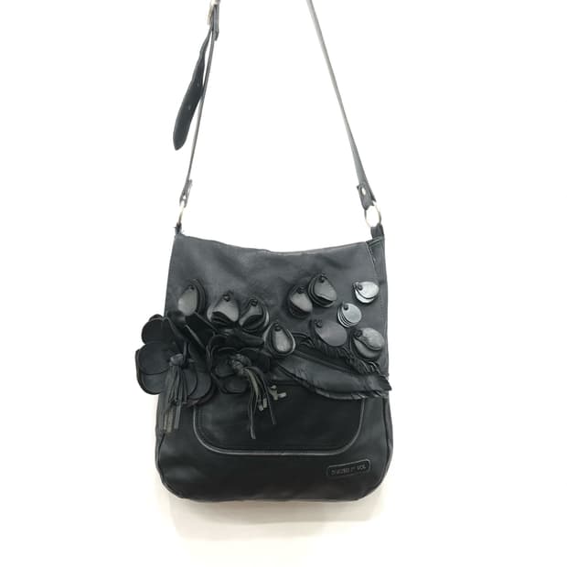 leather floral embellished cross bag