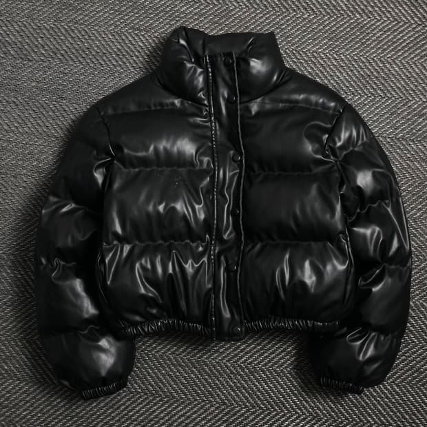 FANDY LOKAR 블랙 레더 크롭 숏패딩o 4197