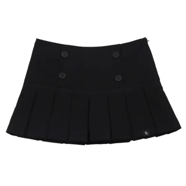 시너진 버튼 플리티드 스커트 블랙