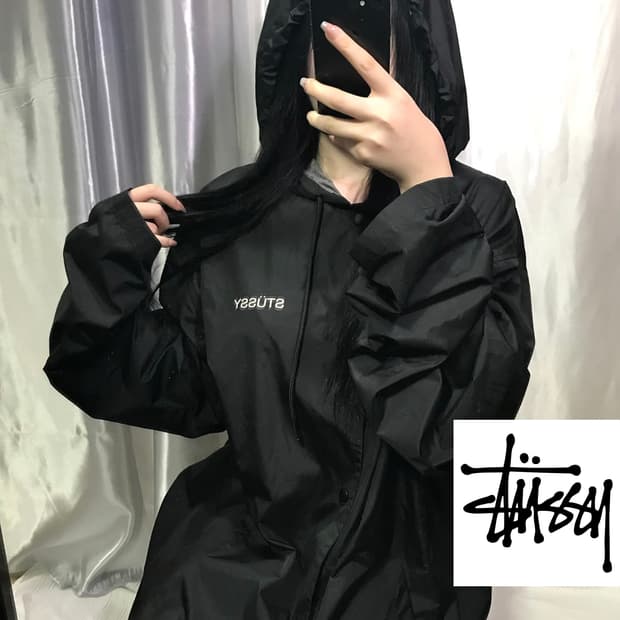 [정품]스투시 백로고 레인코트 블랙 XL