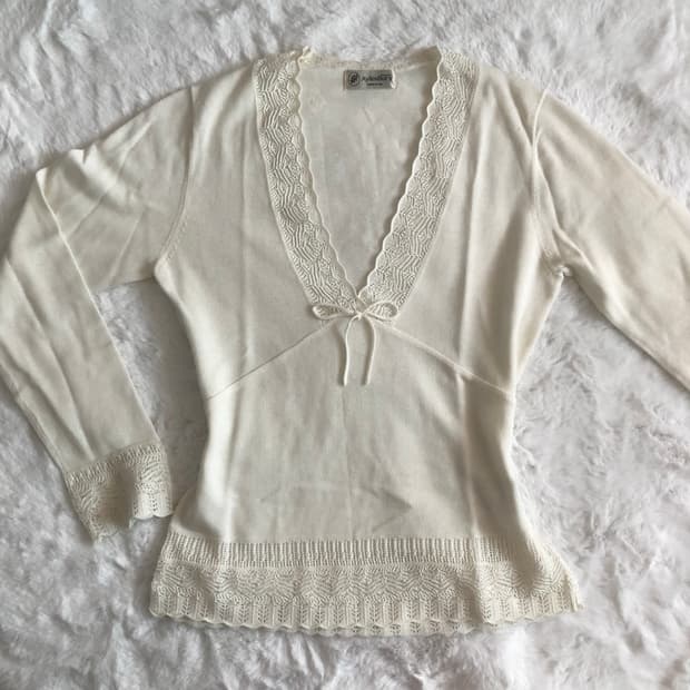 레이스 리본 아이보리 니트 빈티지 히메갸루 모리걸 페어리 로걀 핀터 