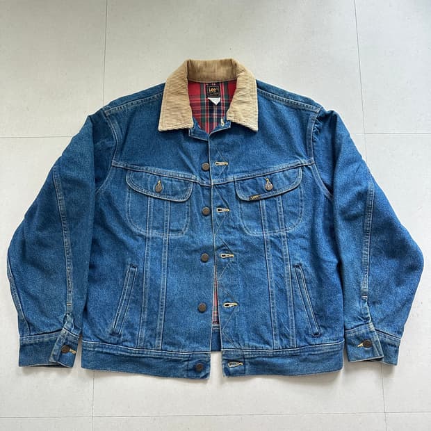 70s 리 체크안감 트러커 데님자켓 MADE IN USA