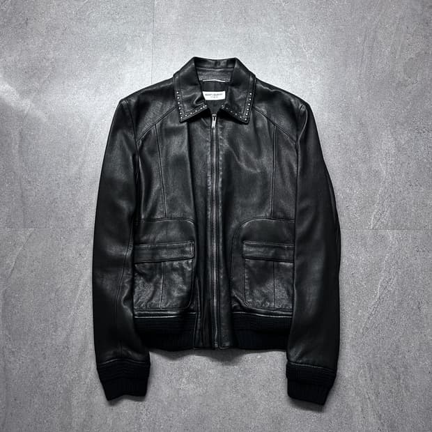 생로랑 18ss 스터드 에비에이터 레더 자켓