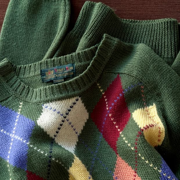 Dry wool argyle pattern knit P/O