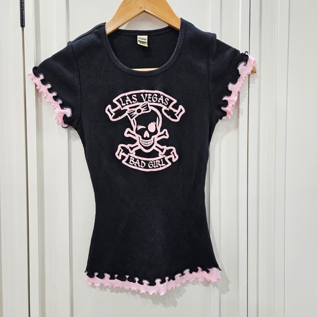 블랙 라스베가스 스컬 반팔 티셔츠