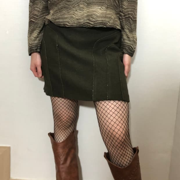 빈티지 다크 올리브 울 미니 스커트