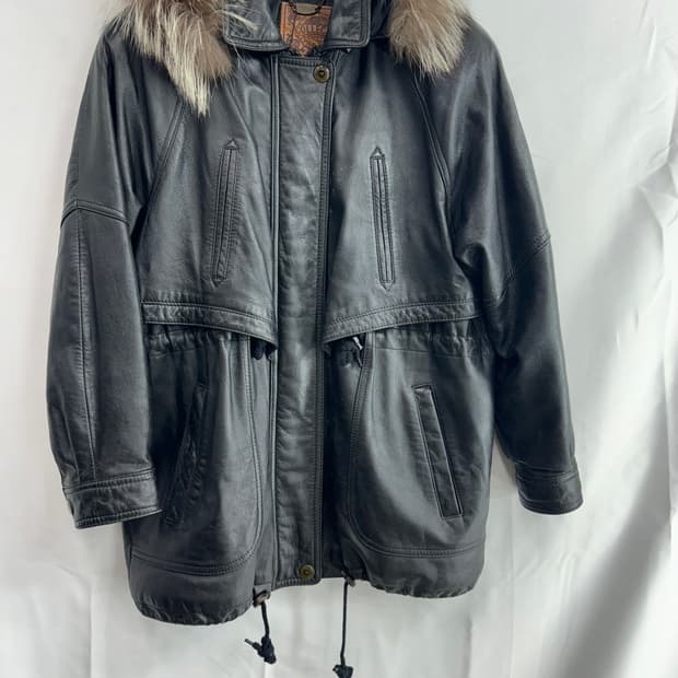 Vintage leather fur half coat