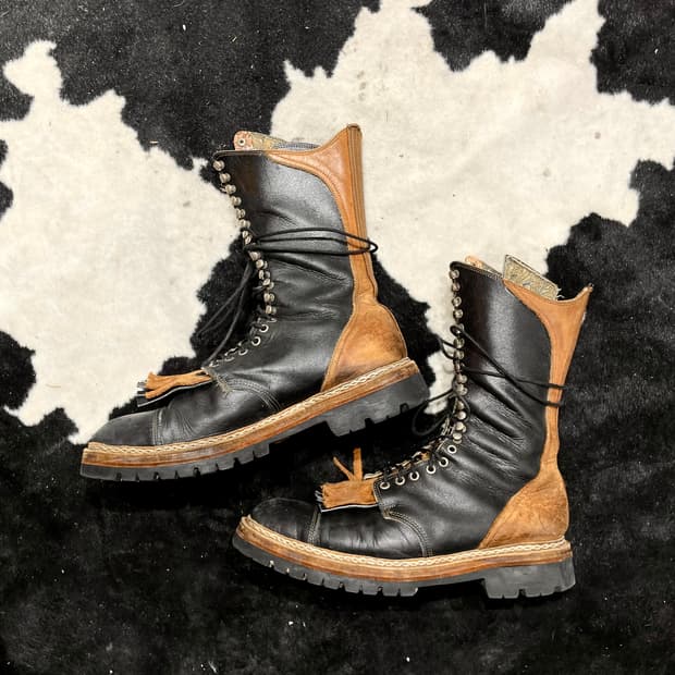 Vintage Black Leather Fringe Western Boo