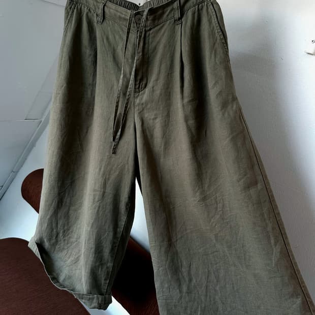 Washed linen banded 3/4 gaucho pants