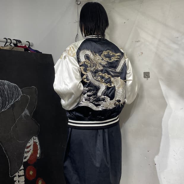 호시히메 수니베어 사틴 용 호랑이 스카잔 오리엔탈 자수 스카잔 M