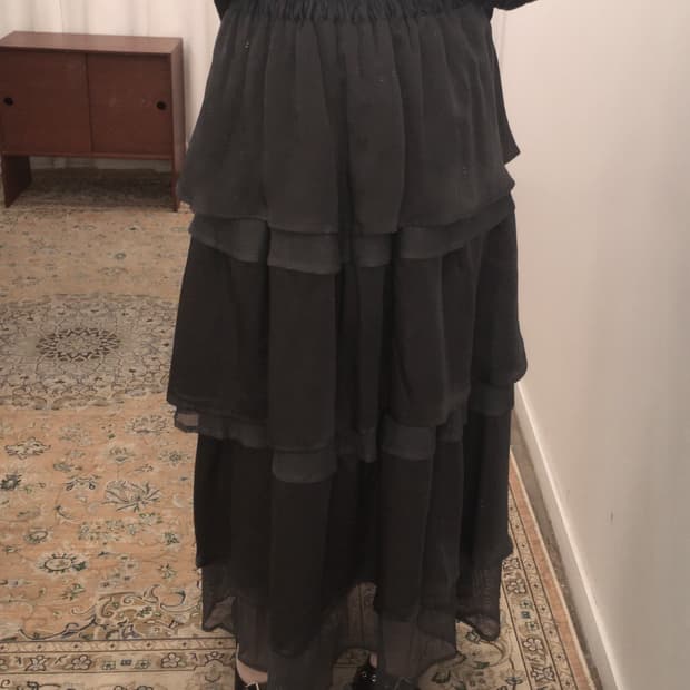 블랙 투톤 캉캉 롱스커트