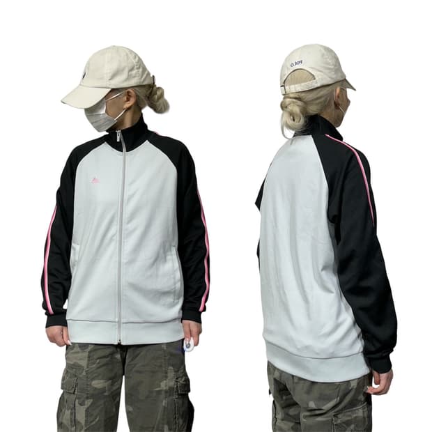 아디다스 블랙 화이트 핑크 삼선 트랙탑 져지 L