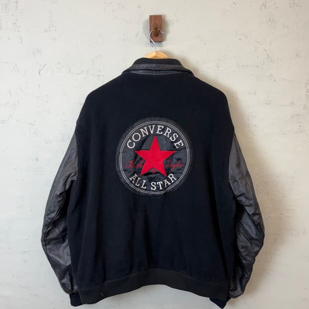 컨버스 90s 빈티지 빅로고 레더 바시티 자켓