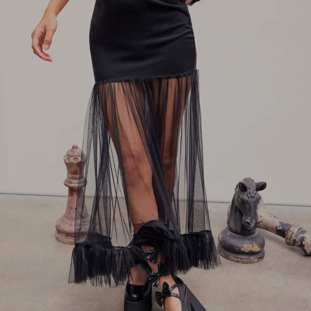 사이다 망사블랙 캉캉 롱 스커트