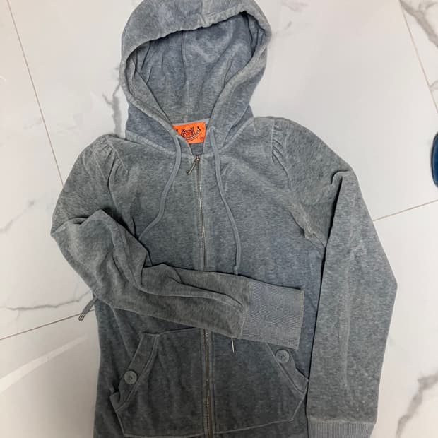 Y2K 쥬시 꾸뛰르 벨루어 그레이 퍼프 후드집업