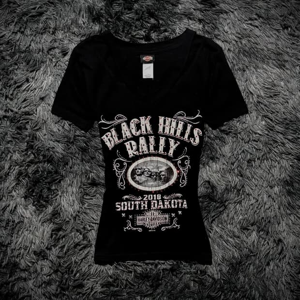 HARLEY DAVIDSON 레터링 레드 큐빅 V넥 블랙 빈팔 티셔츠