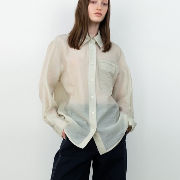레이스 See-Through Pocket Shirt_Light Khaki