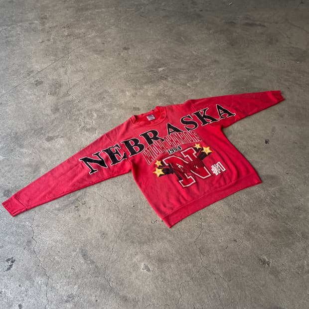 90s Oneita Nebraska Faded Red Sweatshirt