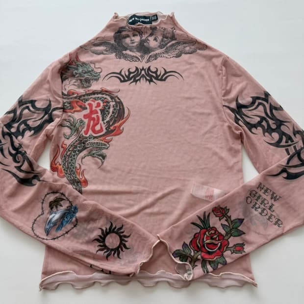 NEW girl ORDER 타투 시스루 티 / 메쉬 탑