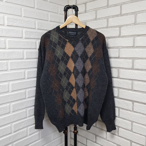 [L/정품] 버버리 아가일 패턴 울 니트 차콜