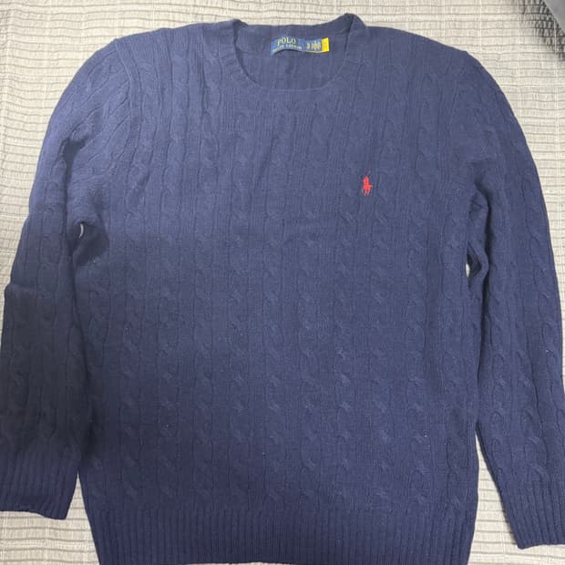 폴로 랄프로렌 케이블 니트 울 캐시미어 스웨터 - 블루