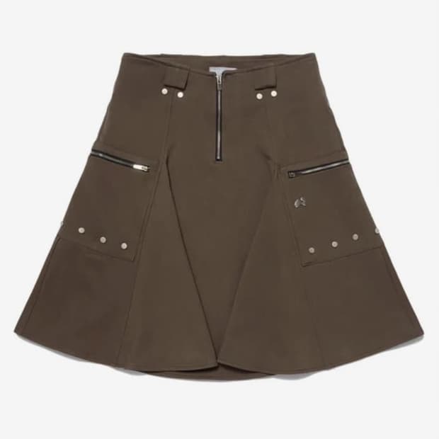 허그유어스킨 24FW 스터드 미디 스커트 브라운