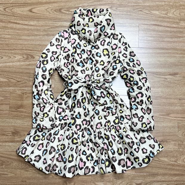 빈티지 원숭이 호피 리본 갸루 코트 패딩 히메갸루 로걀 라떼 오네갸루