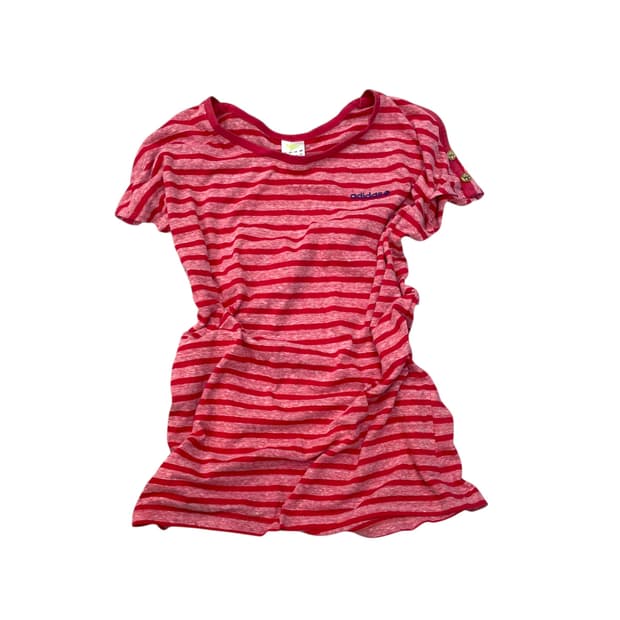 Adidas pink stripe button detail t shirt