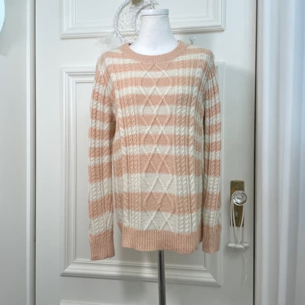 coral ivory stripe twist loose sweater