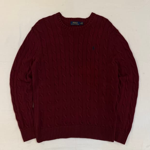 폴로 랄프로렌 케이블 꽈배기 니트 버건디 와인