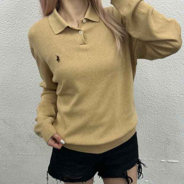 폴로 랄프로렌 브라운포니 베이지 니트 pk 긴팔티 L