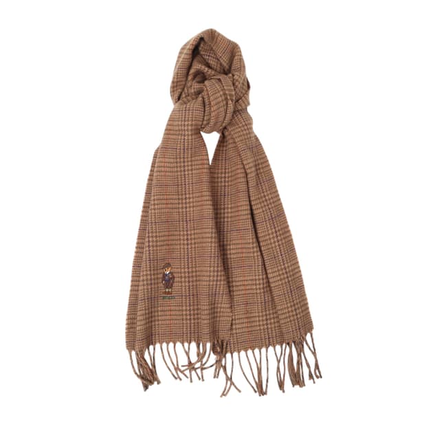 폴로 랄프로렌 브라운 폴로베어 하운드투스 체크 울 머플러