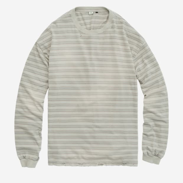 [3]폴리테루 스트라이프 롱슬리브 하드 데미지드 001 워시드 에크루